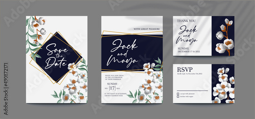 White and Blue wedding invitation watercolor template