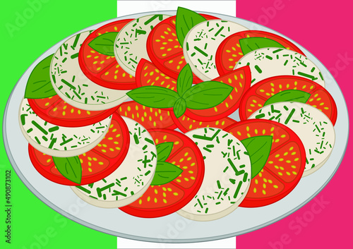 Italian cuisine dish - caprese salad. Vector illustration