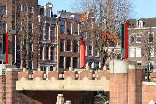 Amsterdam Oudeschans Canal Stone Bridge Close Up, Netherlands photo