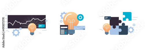 STEM education model learning program, strategic business planning and problem solving metaphors concept flat vector illustration.
