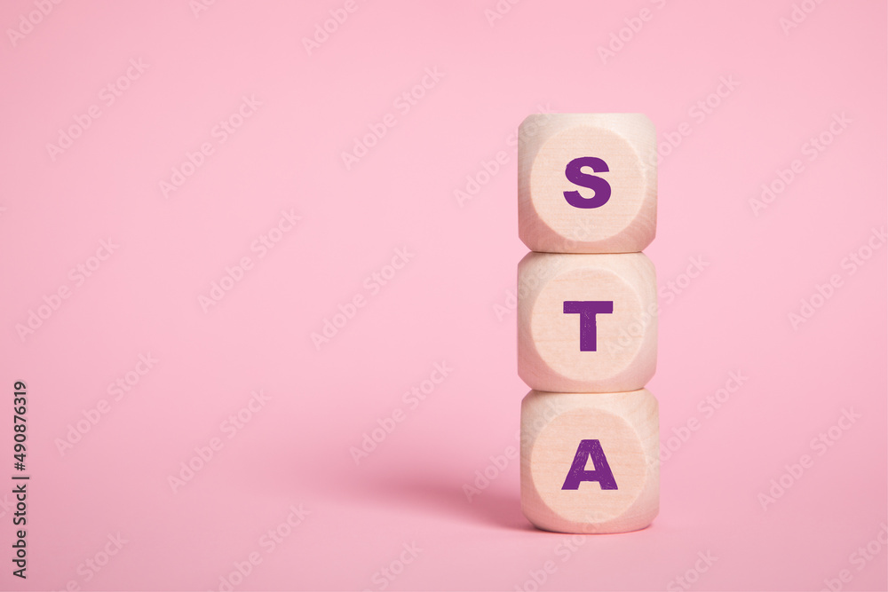 STA Short Term Action, Acronym isolated on Pink background, copy space STA Short Term Action, Acronym isolated on Pink background, copy space