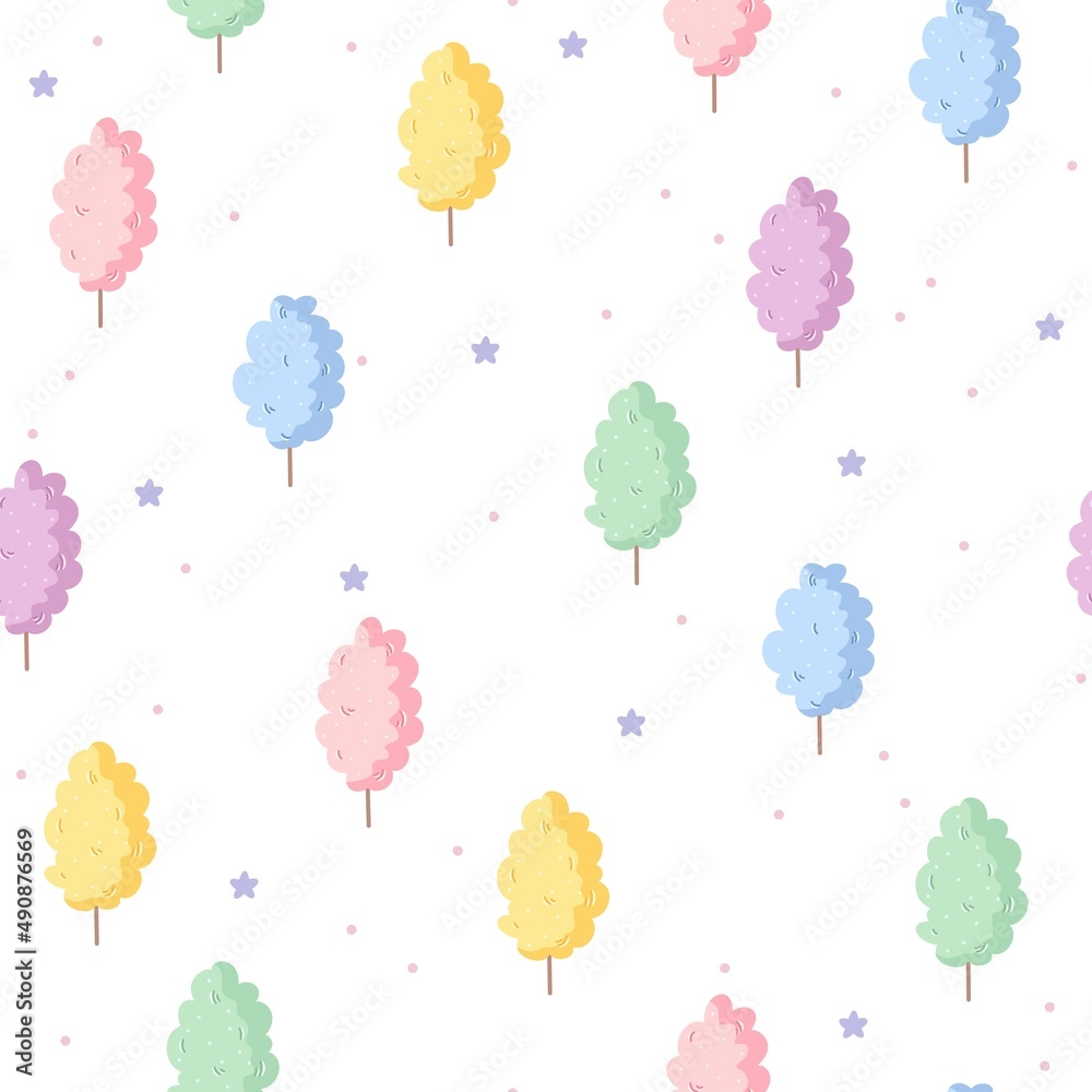 seamless-pattern-with-cute-hand-drawn-cotton-candy-and-stars-fun-design-colorful-palette-vector-background-for-print-wrapping-paper-textile-fabric-wallpaper-gift-card-packaging-apparel-stock-vector-adobe-stock