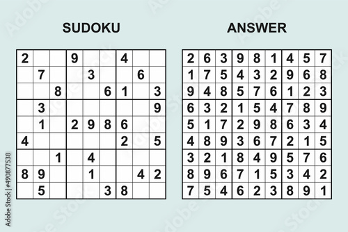 Vector sudoku with answer 461. Puzzle game with numbers.