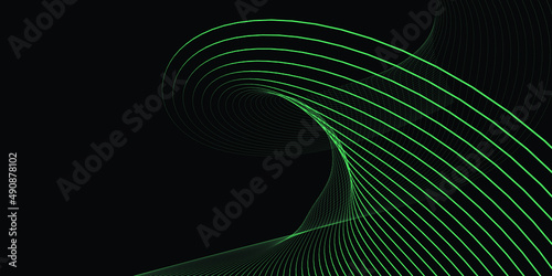 Abstract black background and green line wave