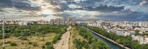 Diambovita River in Bucharest Ciy center Capital of Romania seen from above photo