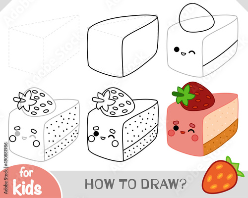 How to draw piece of cake for children. Step by step drawing tutorial