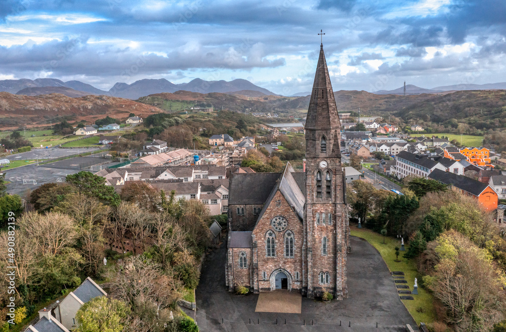 Aerial view in Clifden a beauiful village old traditional small town in Galway Ireland