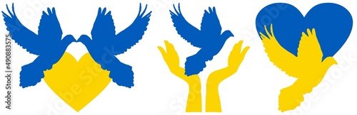 Hands embracing a heart symbol in the national colors of Ukraine.