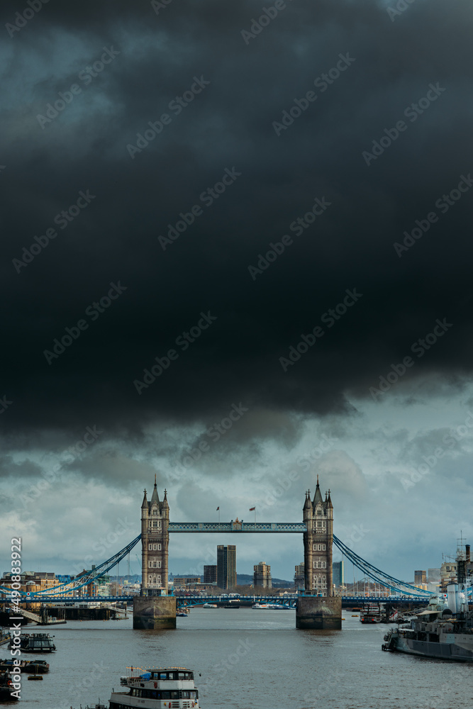 The Tower Bridge and Thames River in London UK