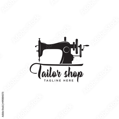 Sewing machine logo design template for tailor shop