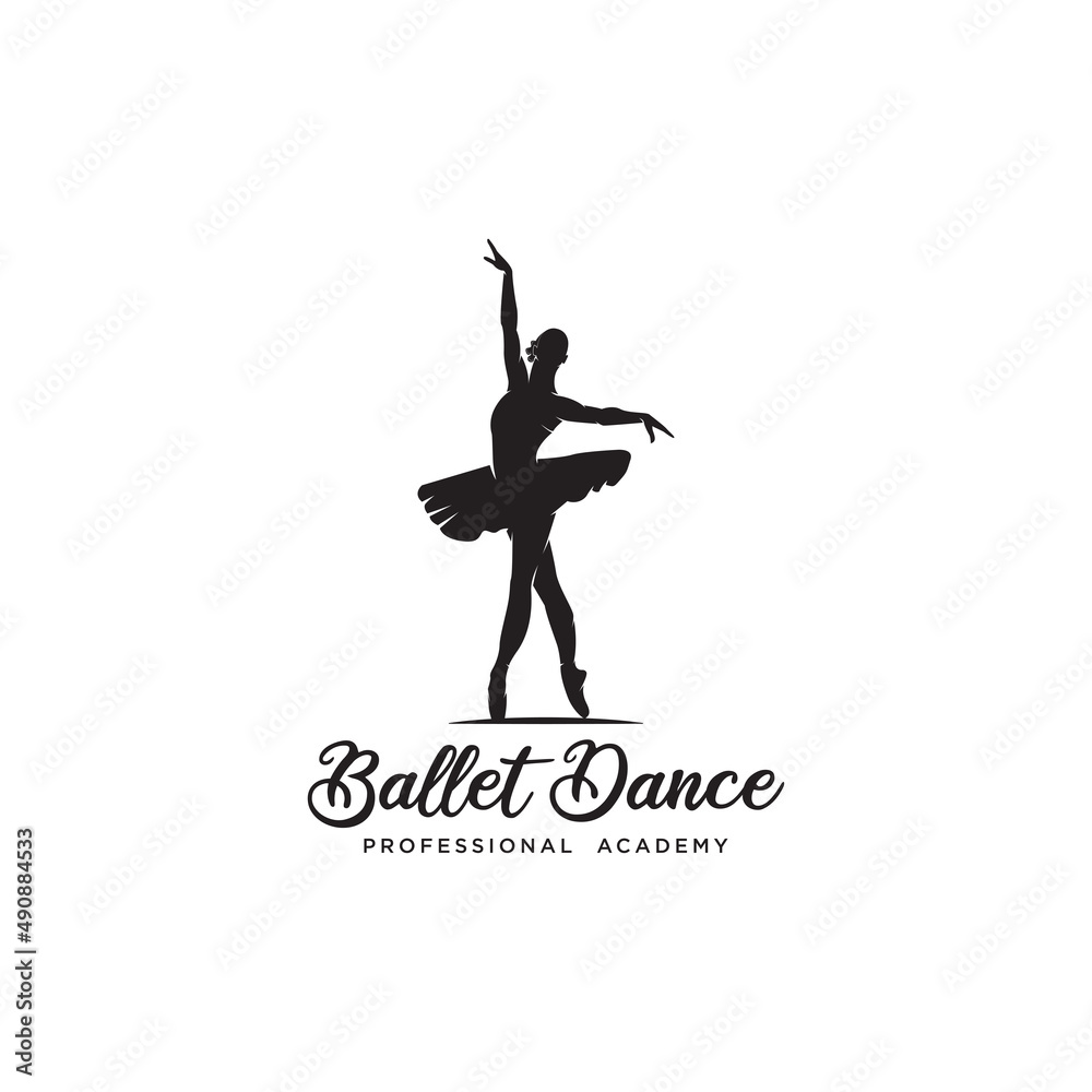 Dance ballet academy logo design retro vintage vector illustration - obrazy, fototapety, plakaty 