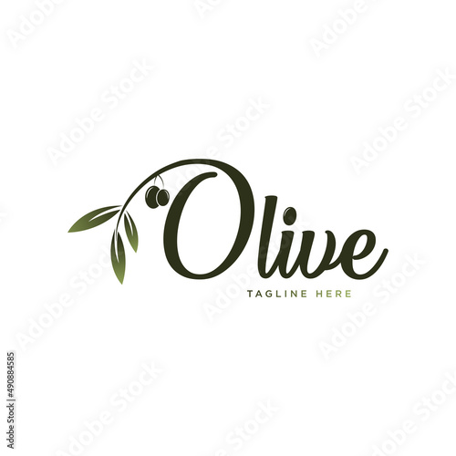 Olive oil label, organic product. Olive branch vector with leaves and drupes, vector logo