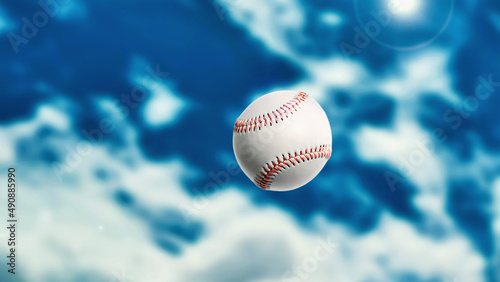 Baseball ball against the sky, sports games, blurred background