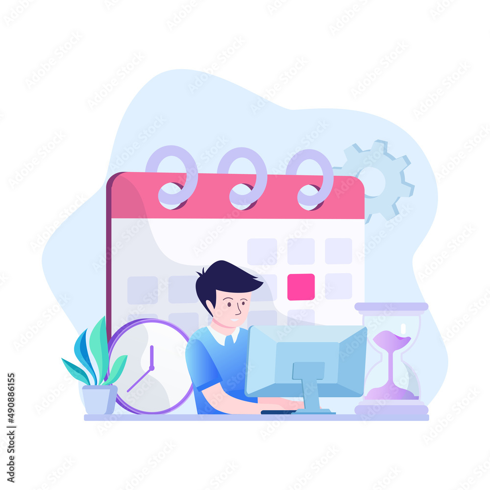 Time management concept, Flat vector template Style Suitable for Web Landing Page, Background.	