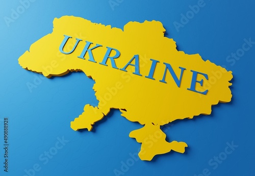 Ukraine map in national flag colors 3D render photo