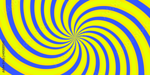 Yellow and blue twisted lines. Color Swirling radial vortex. Abstract vector background. 