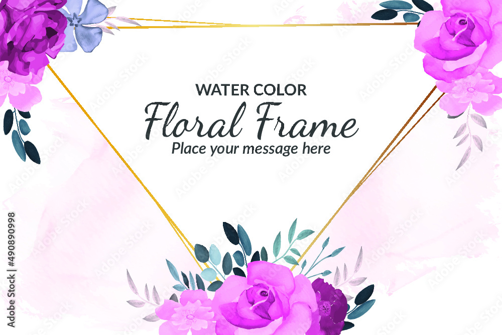 Watercolor floral frame background with purple roses Free Vector Stock ...