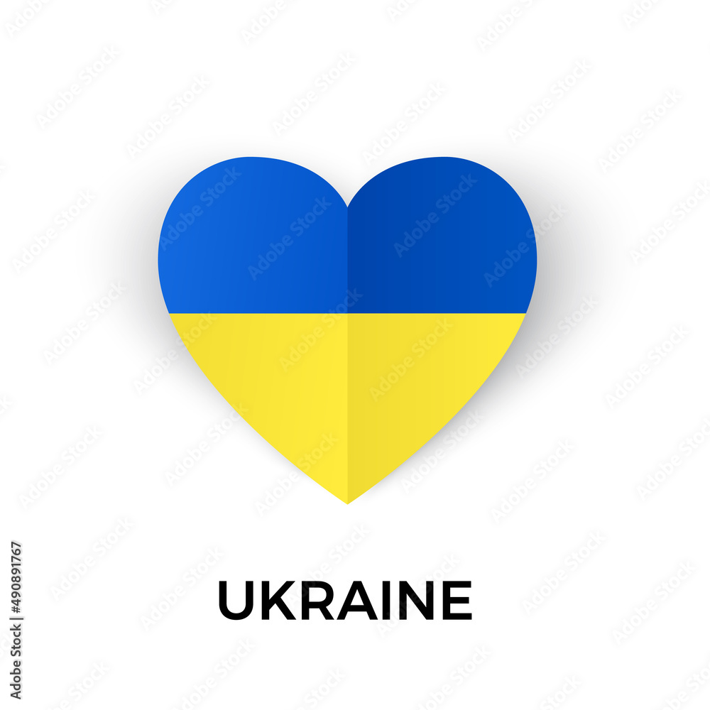 Fototapeta premium No War in Ukraine template. Concept of freedom and peace. Stop war and military aggression. Blue and yellow Ukraine flag in heart silhouette
