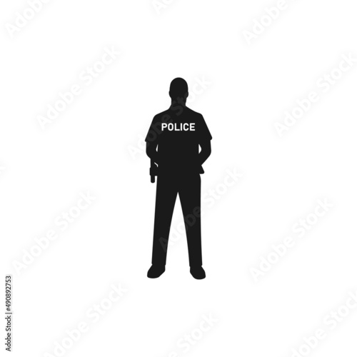 Photo Standing policeman in uniform black vector silhouette or logo illustration