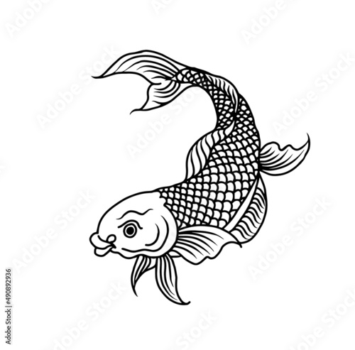 Gold Fish Line Art Asian Style Painting