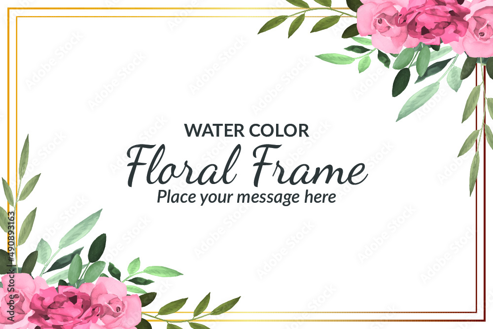 Floral background template with beautiful flowers and leaves watercolor ...