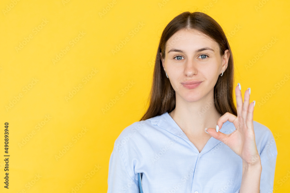 positive answer smiling woman ok gesture pretty positive answer smiling woman ok gesture pretty