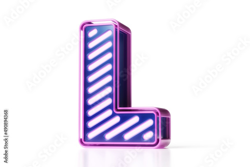 Neon typography. Cyberpunk style letter L in blue and purple. High quality 3D rendering.