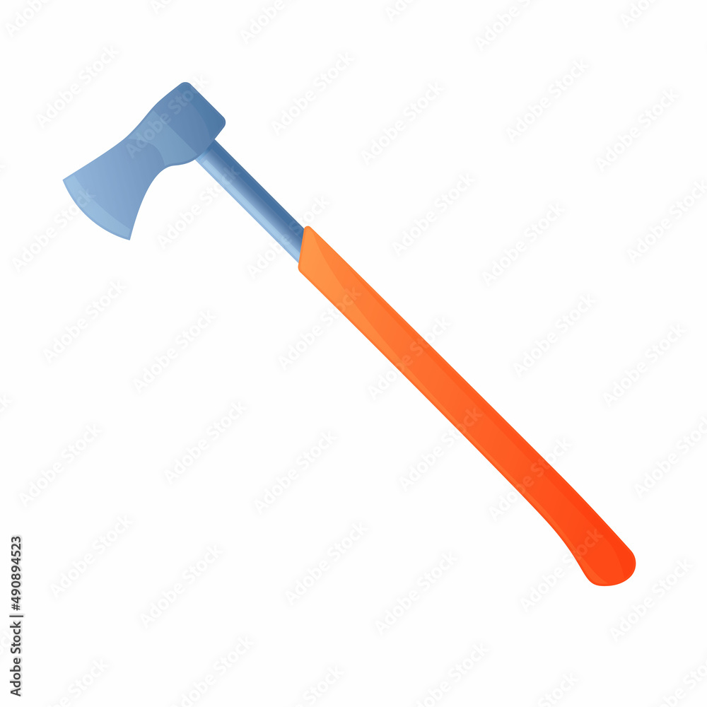 Vector illustration metal ax with orange handle isolated on white background. Axe vector icon in flat cartoon style. Hand tool for working with wood. Equipment for carpentry work. Vector illustration metal ax with orange handle isolated on white background. Axe vector icon in flat cartoon style. Hand tool for working with wood. Equipment for carpentry work.