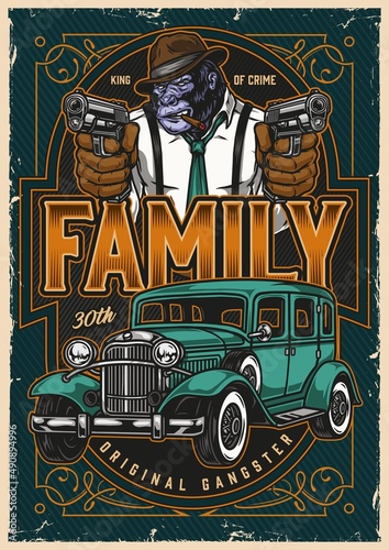 Gangster family poster with gorilla mafioso