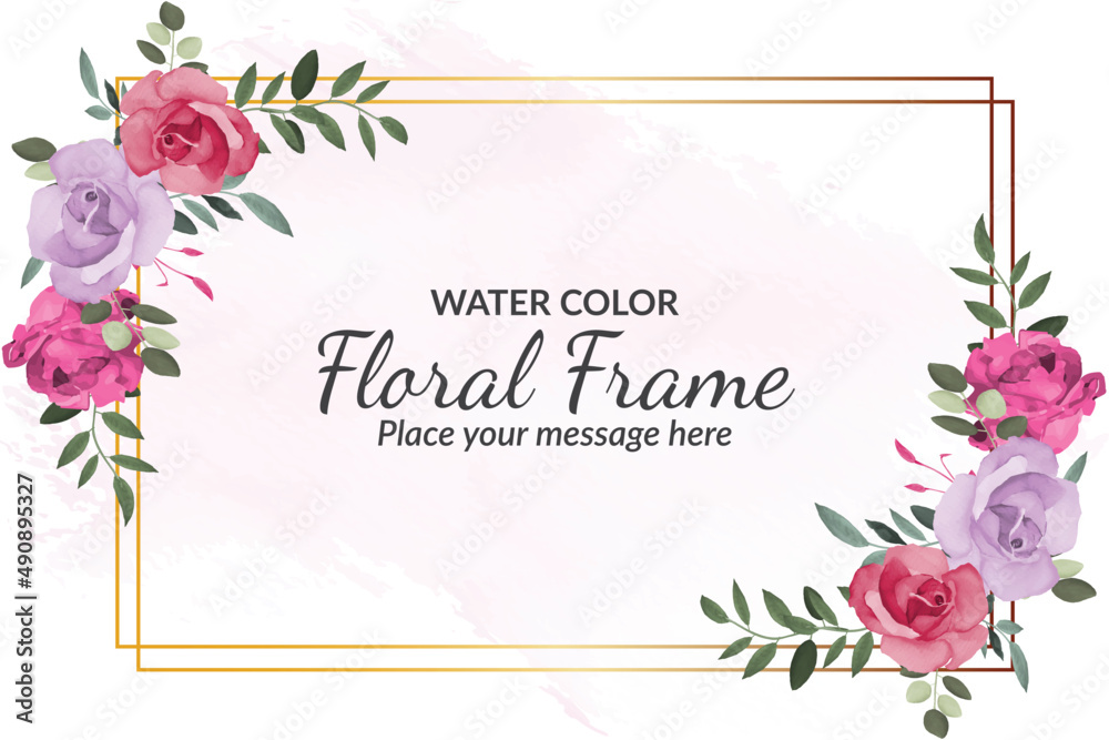 Watercolor floral frame background with red roses Free Vector Stock ...