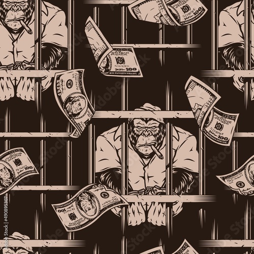 Prisoner seamless pattern with falling dollars