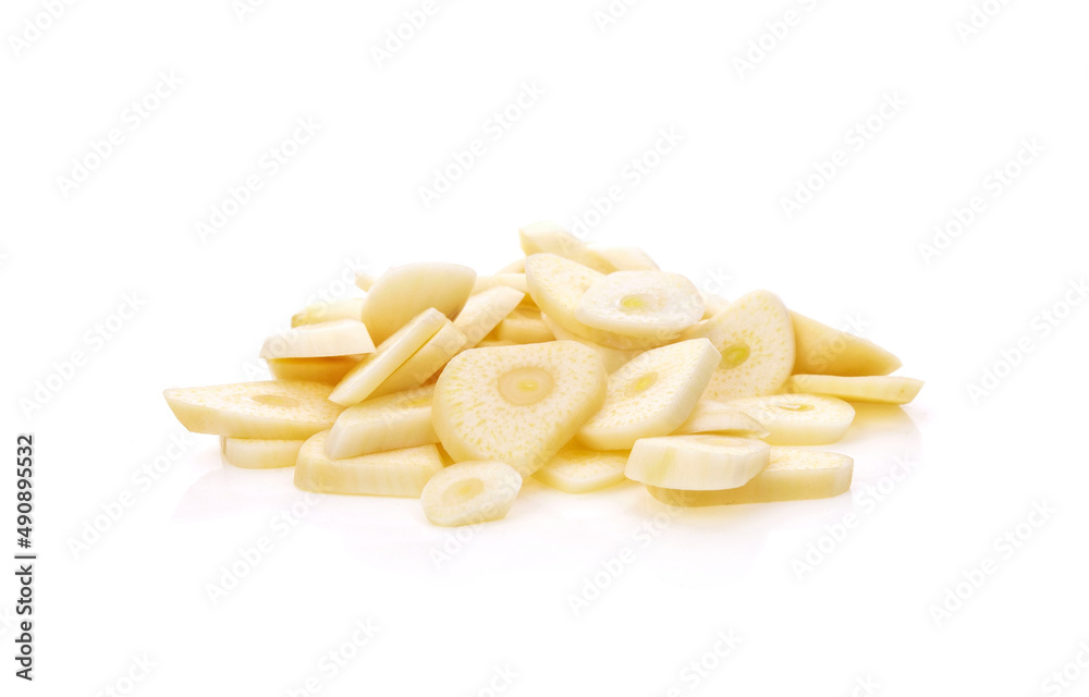 Fresh sliced garlic isolated on white background Fresh sliced garlic isolated on white background