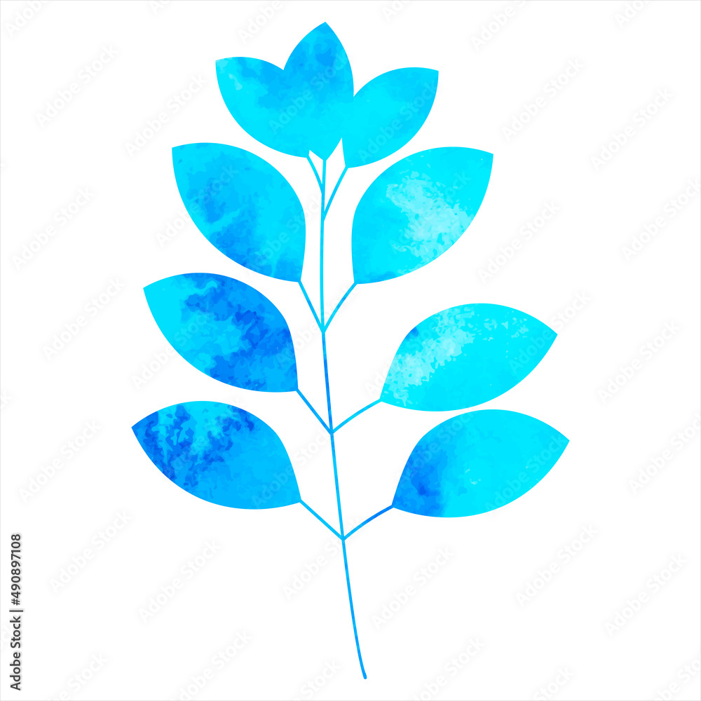 Obraz premium leaf blue watercolor silhouette isolated vector