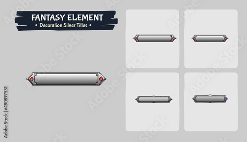 Decoration Silver Banner Fantasy game assets- Vector Illustration