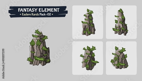 Fantasy Stone Eastern Karst game assets - Isometric Vector Illustration