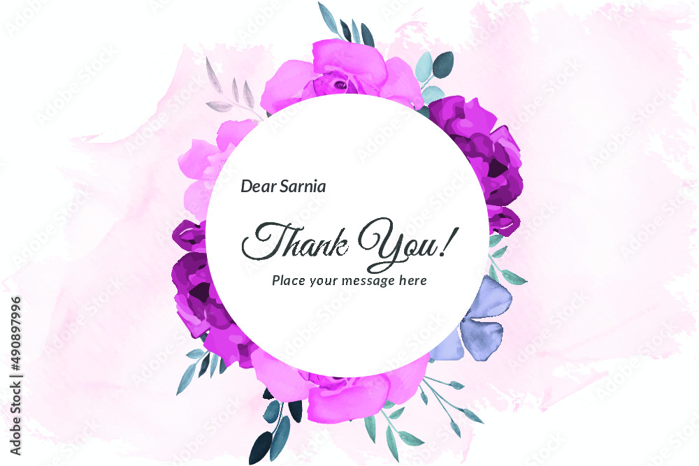 Thank you card with purple rose and green leave with watercolor Free ...