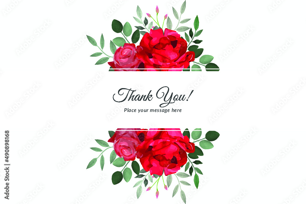 Thank you card with red rose and green leave with watercolor Free ...