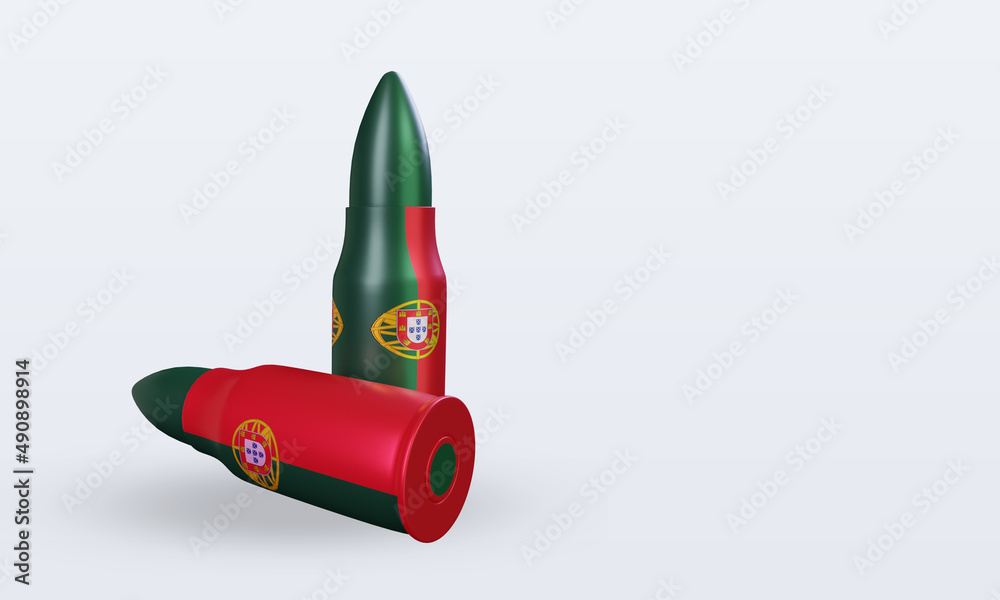 3d bullet Portugal flag rendering left view 3d bullet Portugal flag rendering left view