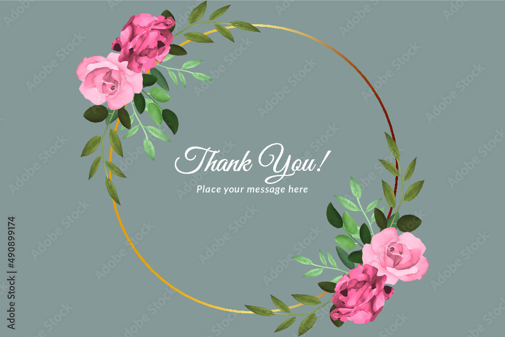 Thank you card with red and pink roses watercolor floral Free Vector ...