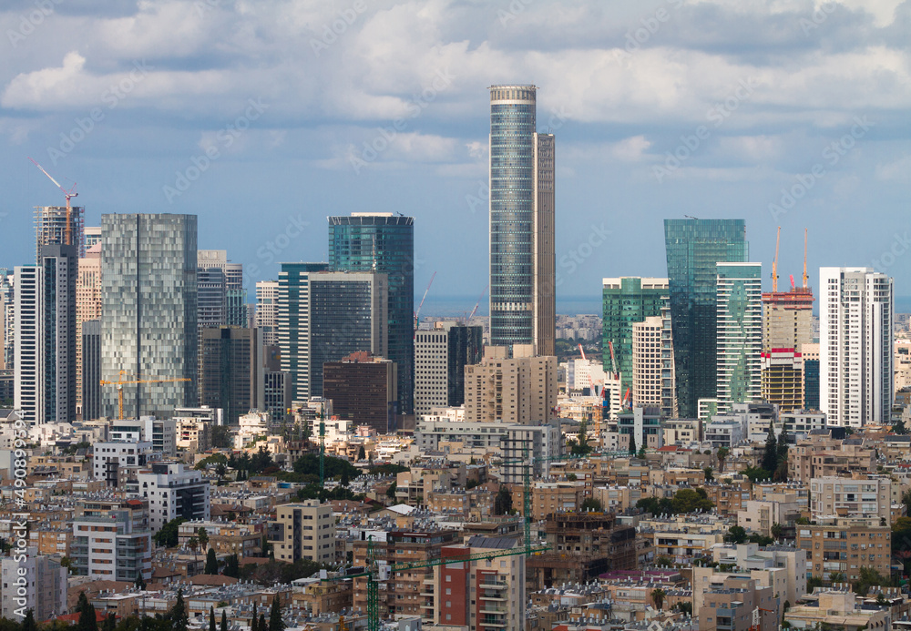 Ramat Gan downtown skyline: skyscrapers and dormitory area