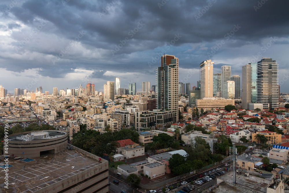 Tel Aviv, Israel bright cloudy aerial view