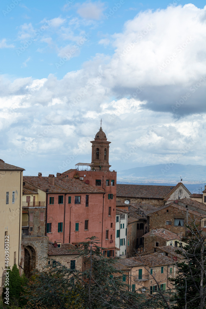 View on houses and walls of old town Montepulciano, Tuscany, Italy