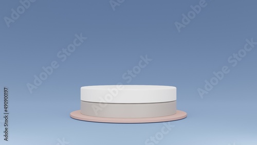 3D rendering abstract earth tone, blue background with geometric shape podium for product. minimal concept.