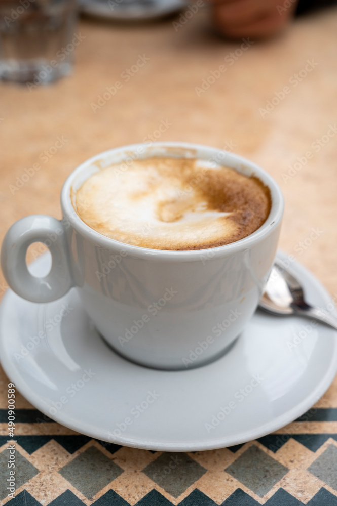 Fresh brewed coffee cappuccino in italian bar, morning coffee