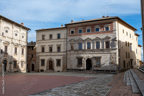 View on streets and houses in ancient town Montepulciano, Tuscany, Italy