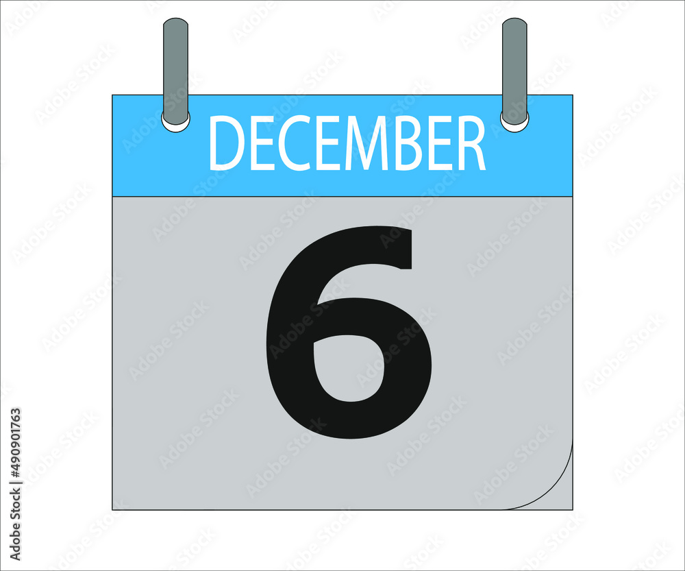 December 6th. Calendar icon. Date day of the month Sunday, Monday, Tuesday, Wednesday, Thursday, Friday, Saturday and Holidays December 6th. Calendar icon. Date day of the month Sunday, Monday, Tuesday, Wednesday, Thursday, Friday, Saturday and Holidays