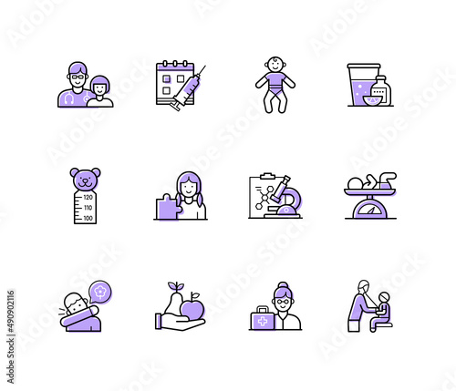 Child health - modern line design style icons set