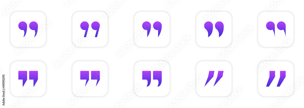 Double Comma Signs of Quote Icons. Set of Quotation Mark Icon. Color Quotation Signs on White Buttons. Punctuation Symbol of Speech. Isolated Vector Illustration Double Comma Signs of Quote Icons. Set of Quotation Mark Icon. Color Quotation Signs on White Buttons. Punctuation Symbol of Speech. Isolated Vector Illustration