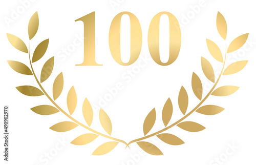 Gold laurel wreath 100 vector isolated on a white background	
