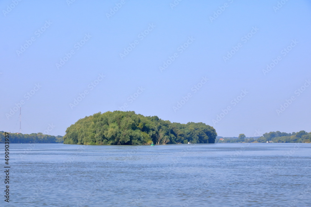 wide channel landscape in the Danube Delta, Romania, Europe